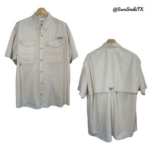 COLUMBIA PFG Performance Fishing Gear Beige Short Sleeve Button Down Shirt